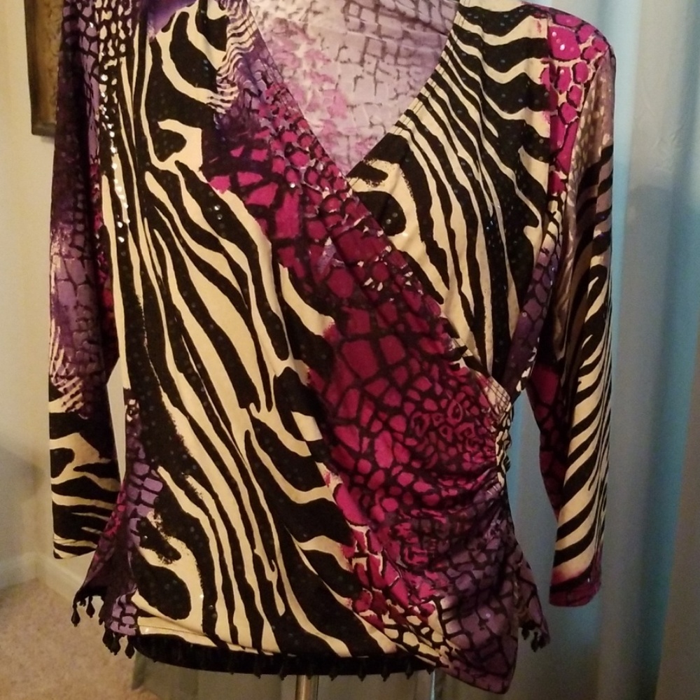 Animal print top with sequins and beads